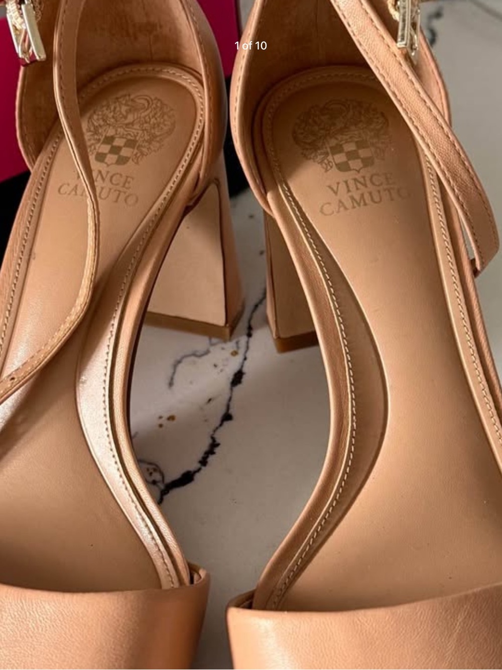 Vince Camuto Tan Leather Block Heel Slingback Sandals